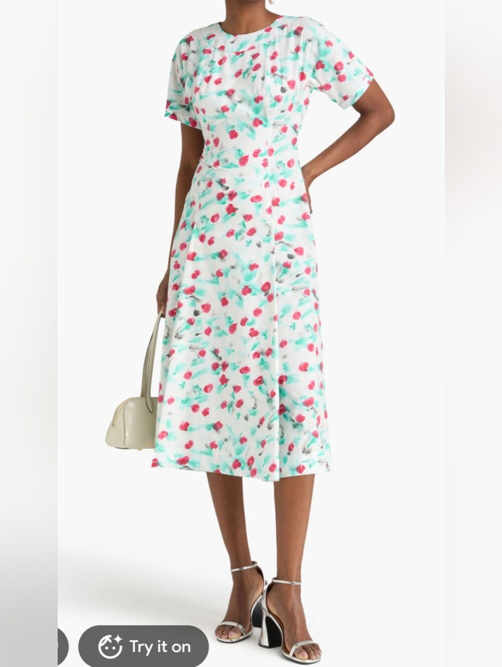 Marni Floral Fit-and-Flare Midi Dress in White and Pink. Italian Size 42
